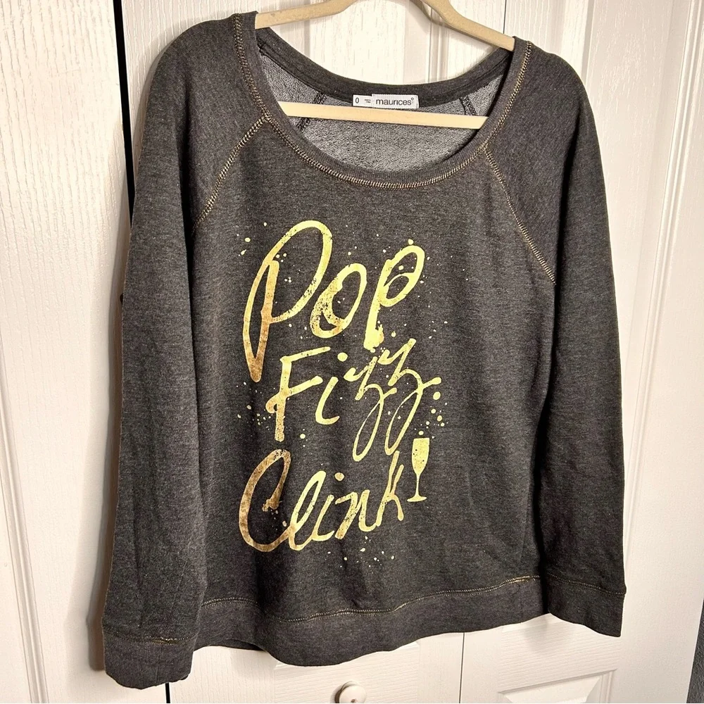 Maurices Charcoal Gray Metallic Foil Long Sleeve Sweatshirt Pop Fizz Clink 0X - Picture 3 of 8